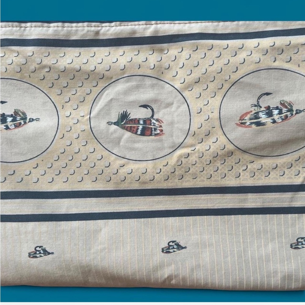 RARE VINTAGE 70's Fishing Lure Cotton Blend Twin Flat Sheet By Cannon Fieldcrest